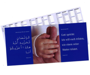 Kalender mit Jahreslosung auf Deutsch und Arabisch