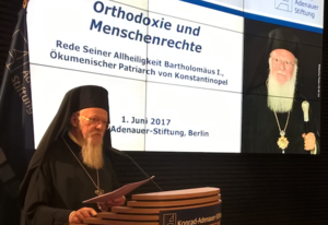 Patriarch Bartholomeos I. bei seiner Rede in Berlin