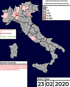 Ausbreitung des Coronavirus SARS-CoV-2 in Italien am 23. Februar 2020