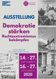 Plakat zur Ausstellung “Demokratie stärken – Rechtsextremismus bekämpfen”