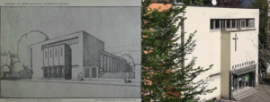 Aussenansicht des Adventhauses laut Plan der Architekten, 1931 | Fassade heute. 