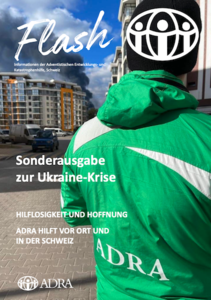 Cover der Sonderausgabe des «ADRA-Flash» von ADRA Schweiz zum Krieg in der Ukraine.