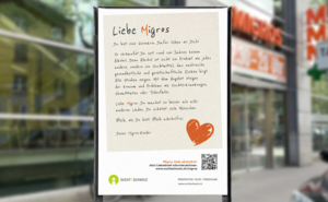 Kampagne von Sucht Schweiz mit einem „Liebesbrief“ an die Migros und der Aufforderung, weiterhin keinen Alkohol zu verkaufen.