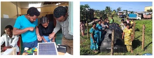 Aufbau eines Ausbildungszweigs erneuerbare Energien an Berufsschulen in Äthiopien (li.) und Solargefrieranlage auf Fidschi.