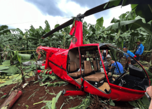 Abgestürzter PAMAS-Helikopter in einer Bananenplantage.