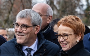 Eric Nussbaumer gemeinsam mit Eva Herzog (Ständeratspräsidentin) an der Wahlfeier in Basel. 