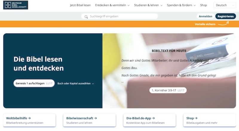 Deutsche Bibelgesellschaft mit neuem Internetauftritt